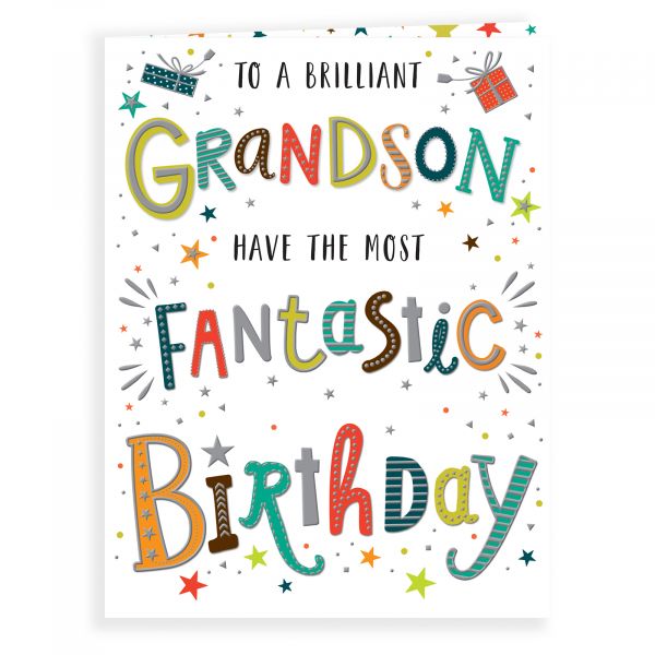 Birthday Card Grandson, Colourful Text