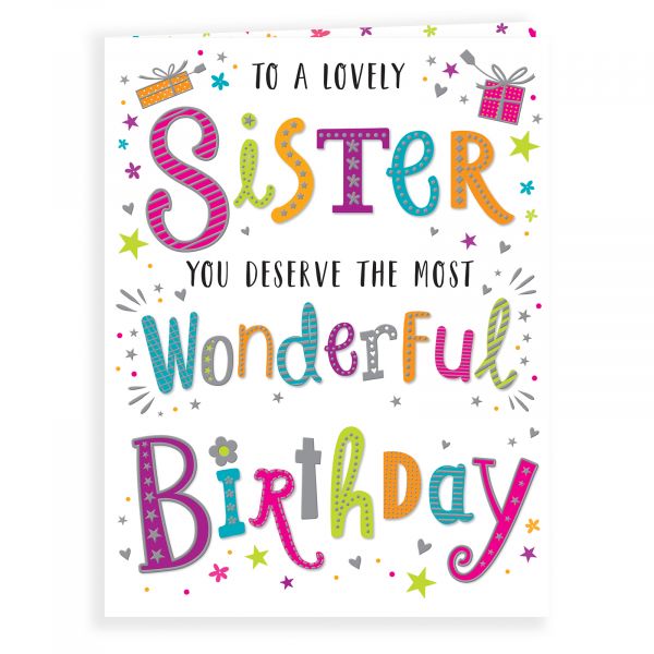 Birthday Card Sister, Colourful Text