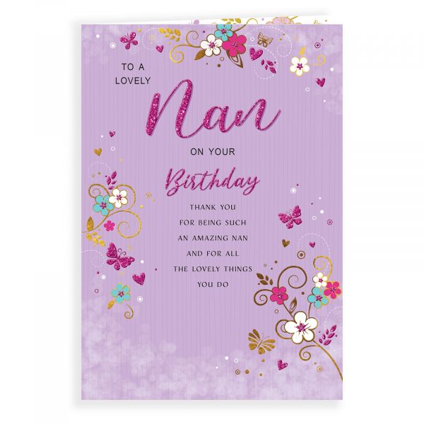 Birthday Card Nan, Swirls & Blossoms