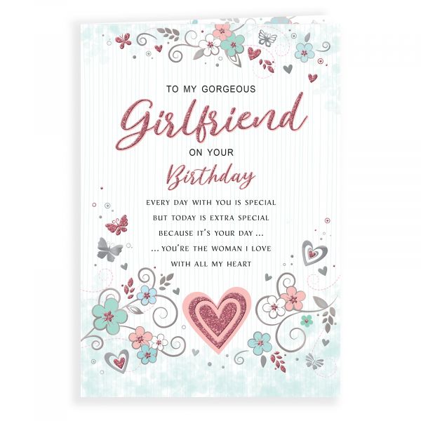 Birthday Card Girlfriend, Heart & Blossoms