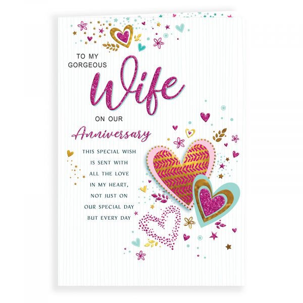 Anniversary Card Wife, Pattern Hearts