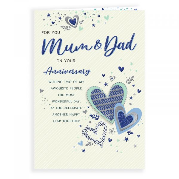 Anniversary Card Mum & Dad, Pattern Hearts