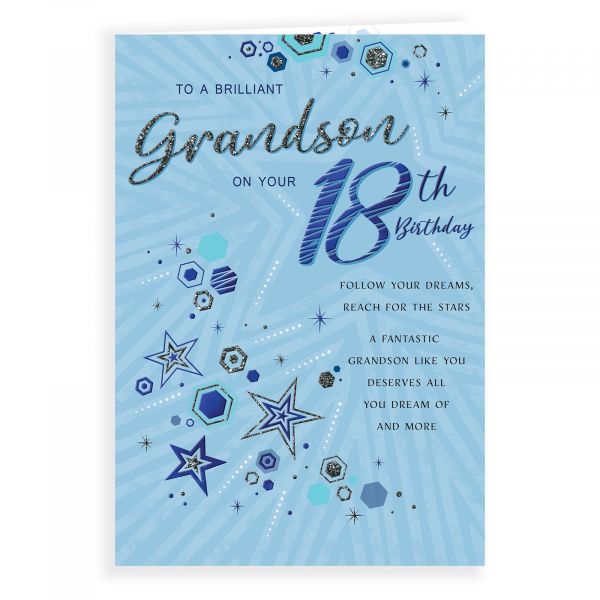 Birthday Card Age 18 Grandson, Stars & Hexagons