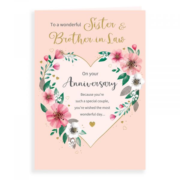 Anniversary Card Sister & Brother In Law, Floral Heart