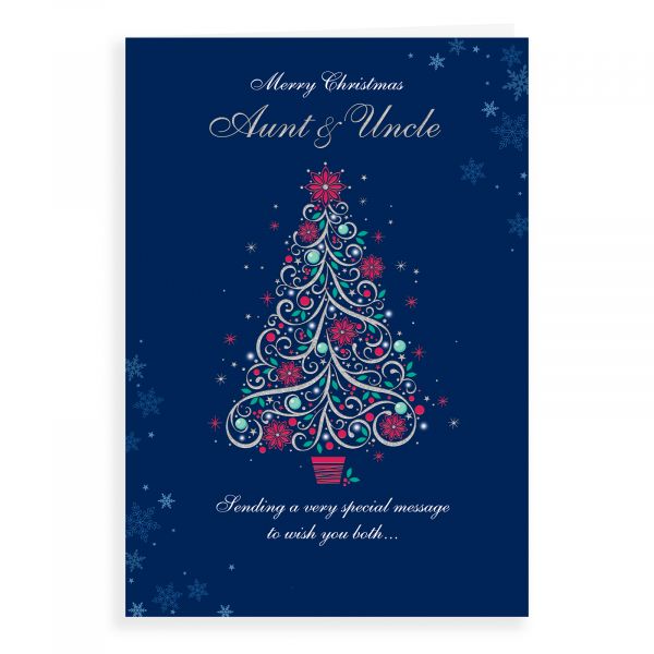Christmas Card Aunt & Uncle, Linework Tree