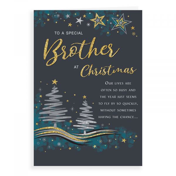 Christmas Card Brother, 2 Trees On Black