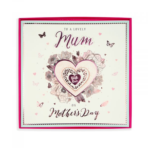 Mother's Day Boxed Card Mum, Heart Floral