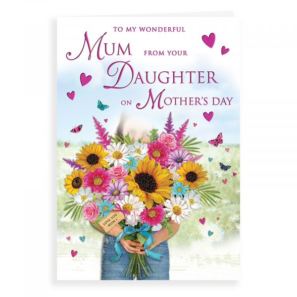 Mother's Day Card Mum From Daughter, Girl With Flowers