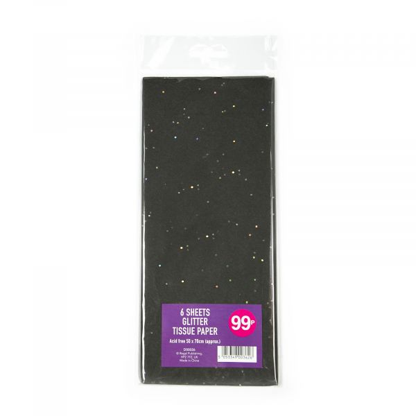 6 Sheets Glitter Tissue Paper Black