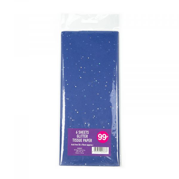 6 Sheets Glitter Tissue Paper Dark Blue