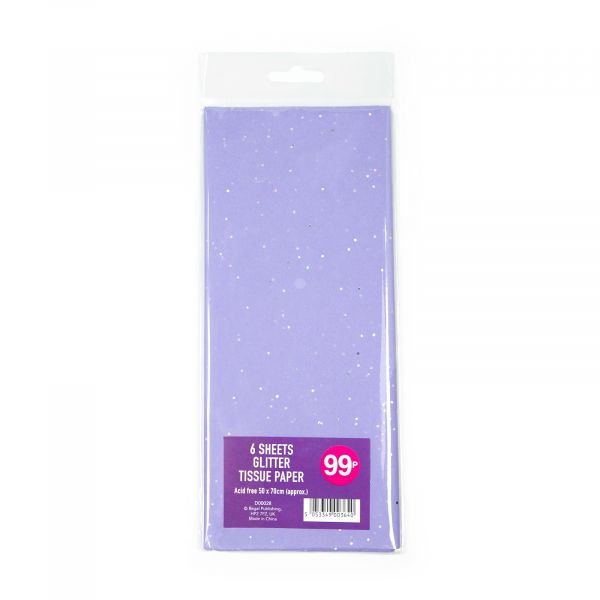 6 Sheets Glitter Tissue Paper Lilac