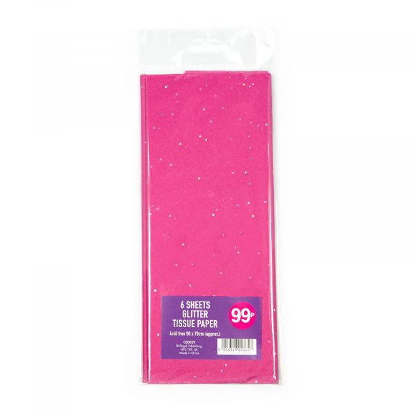 6 Sheets Glitter Tissue Paper Fuchsia