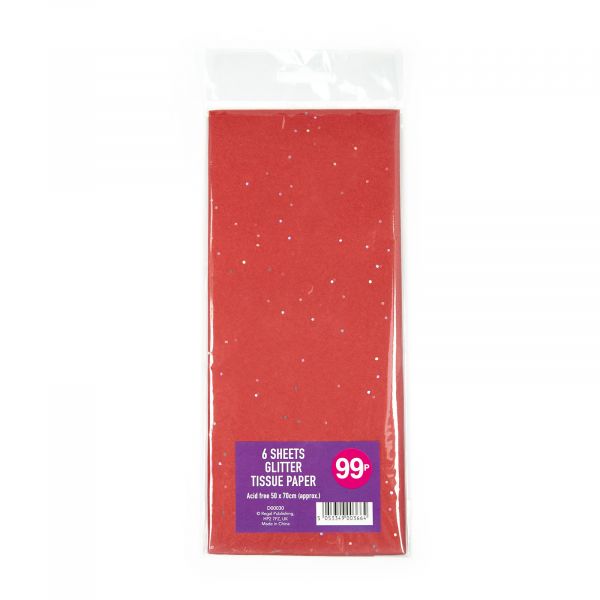 6 Sheets Glitter Tissue Paper Red