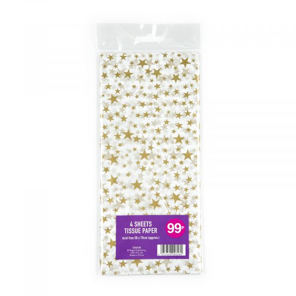 4 Sheets Tissue Paper Gold Stars