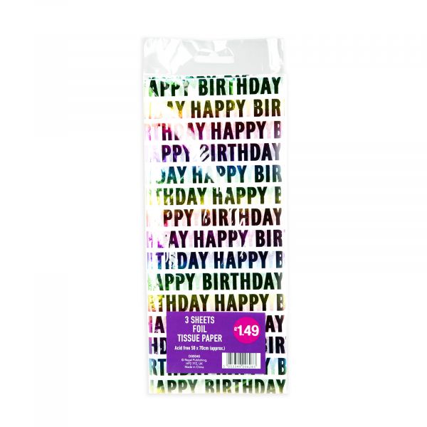 3 Sheets Tissue Paper Foil Happy Birthday