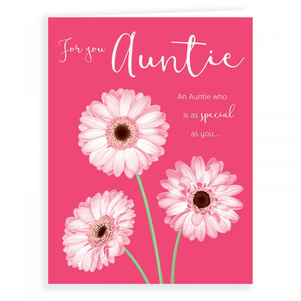 Birthday Card Auntie, 3 Pink Flowers