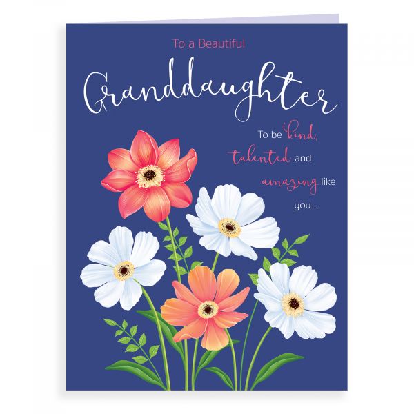 Birthday Card Granddaughter, Flowers On Purple