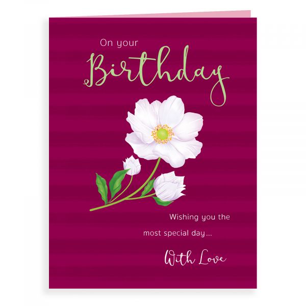 Birthday Card Open, White Anemone