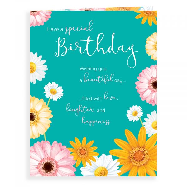 Birthday Card Open, Flowers Edge