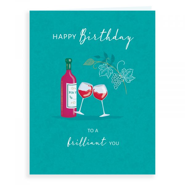 Birthday Card Open, Red Wine & Glasses