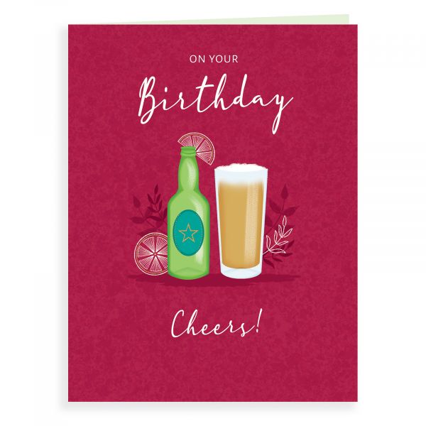 Birthday Card Open, Beer Glass & Bottle