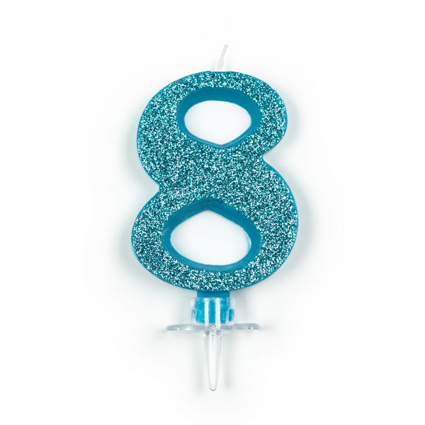 8 Turquoise Glitter Candle 9.5cm